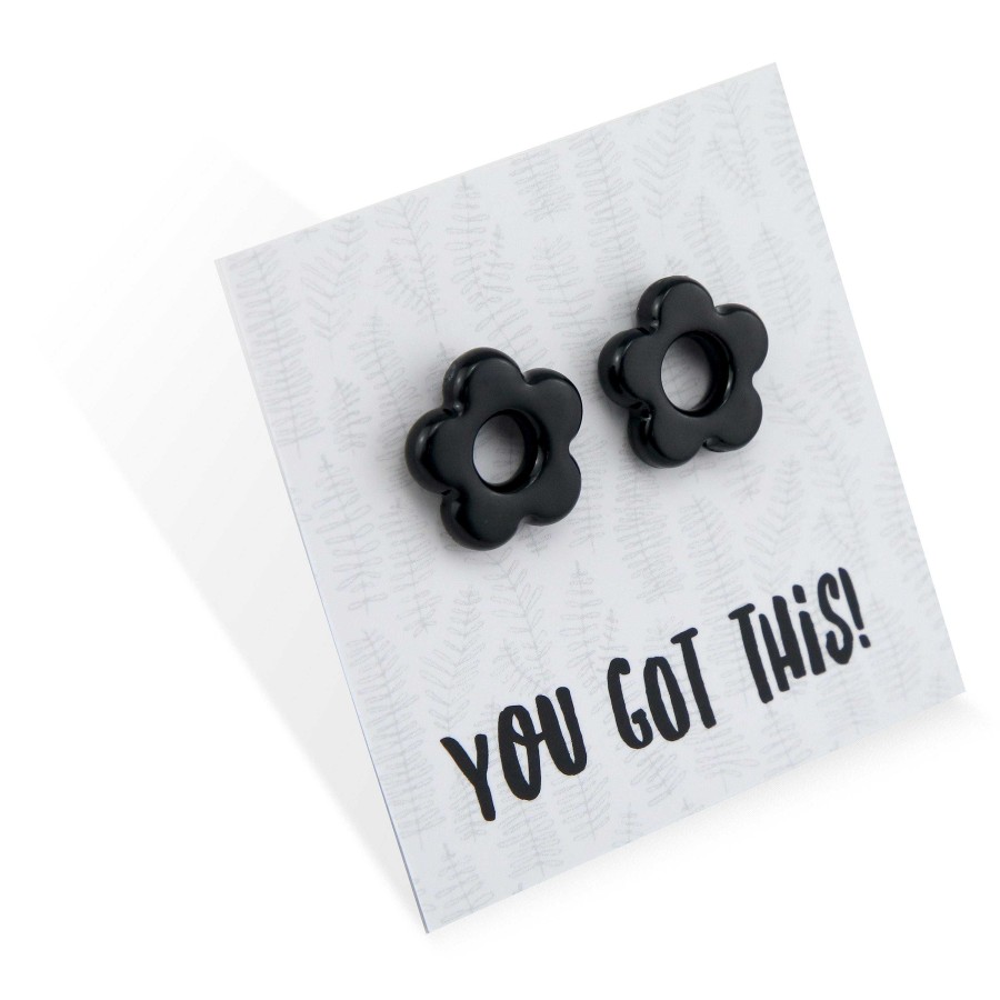 Jewellery Statement Earrings | You Got This - Resin Flower Studs - Black (11522)