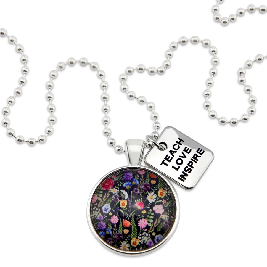 Jewellery Papa Glewy | Wildflower Collection - Bright Silver 'Teach Love Inspire' Necklace - Enchanted (10121)