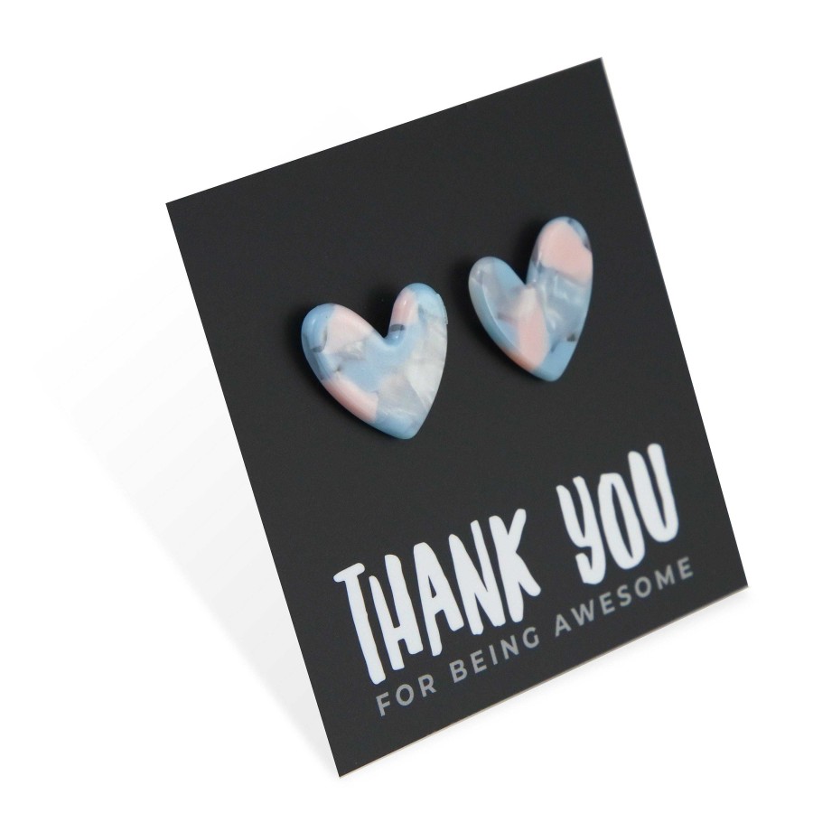 Jewellery Statement Earrings | Thank You For Being Awesome - Resin Heart Studs - Pastel Puff (11844)