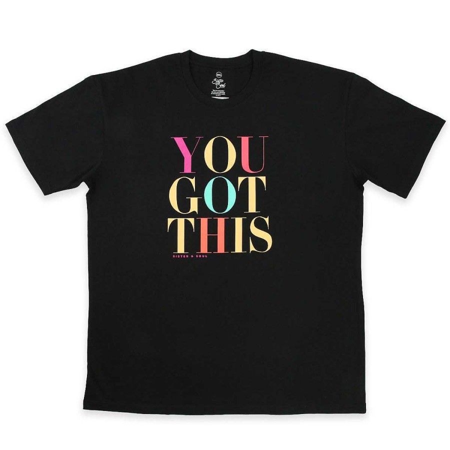 Apparel Tees Tanks & Totes | You Got This - Plus Size Long Boxy Tee - Black With Colourful Print