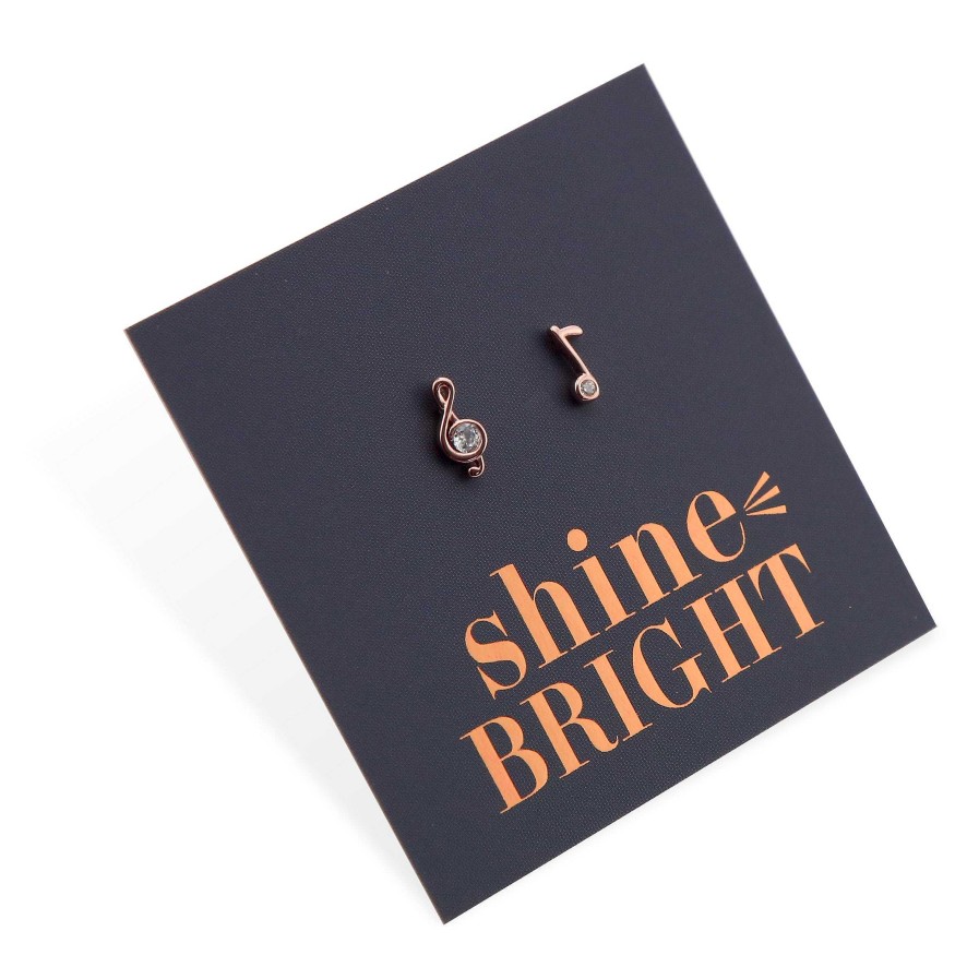 Jewellery Sterling Silver Studs | Tiny Music Note Studs - Rose Gold Sterling Silver - Shine Bright (8515-R)