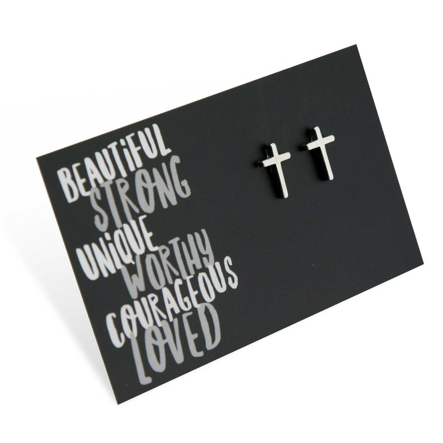 Jewellery Cute Stud Earrings | Beautiful Strong Unique - Cross - Silver Stud Earrings (9311)