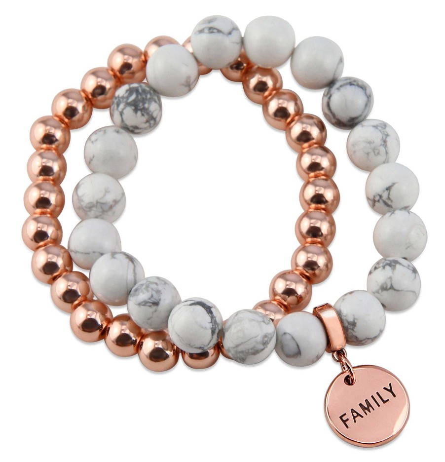 Jewellery Bracelets | Bracelet Duo! Rose Gold & White Marble Bead Bracelet Stacker Set - Family (12045)