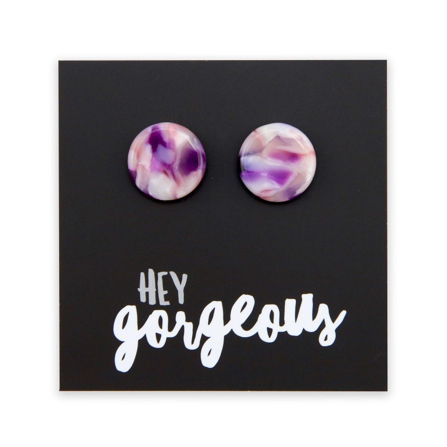 Jewellery Statement Earrings | Hey Gorgeous - Resin Circle Studs - Violet Blush (11431)