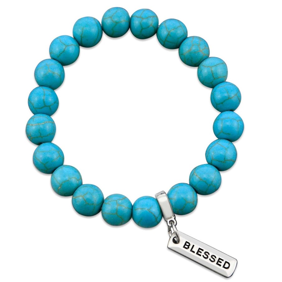 Jewellery Bracelets | Stone Bracelet - Turquoise 10Mm Beads - With Word Charm