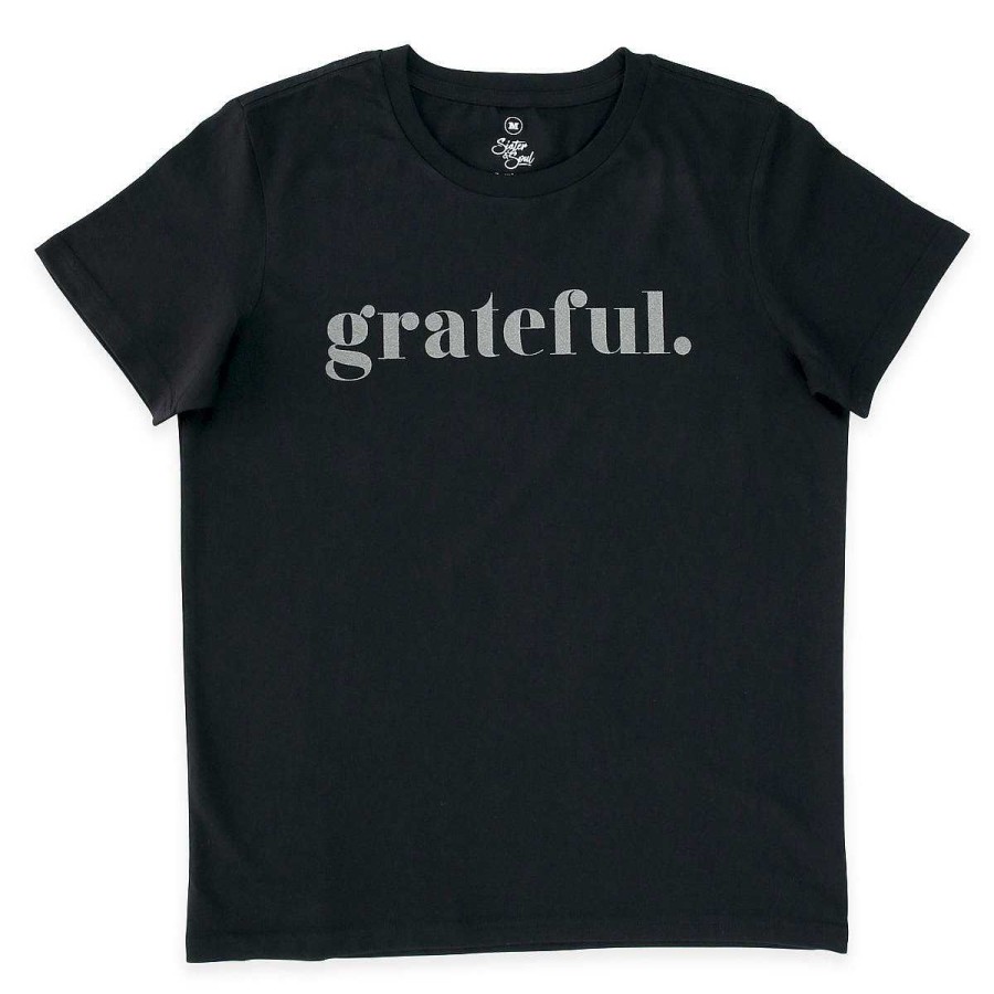 Apparel Tees Tanks & Totes | Grateful - Black Boxy Tee - Charcoal Shimmer Print