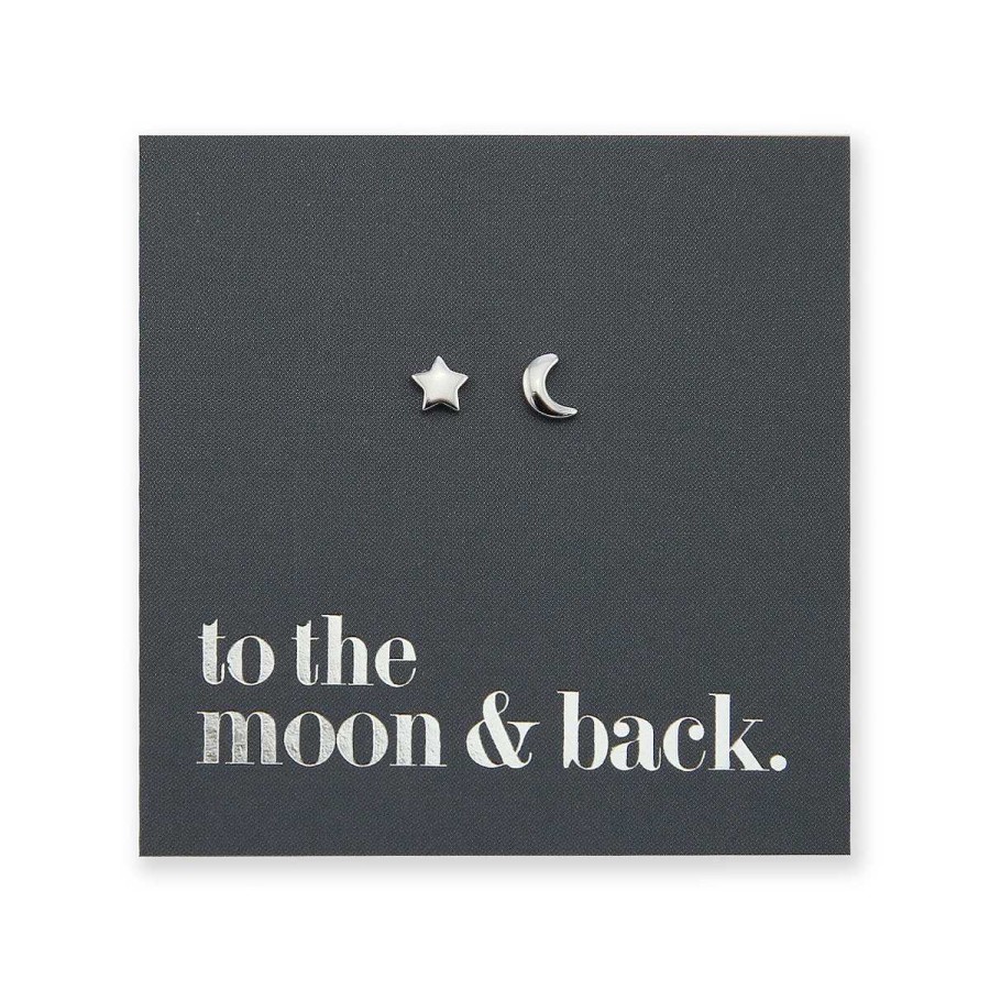 Jewellery Sterling Silver Studs | Moon & Star Studs - Sterling Silver - To The Moon & Back (2201-F)