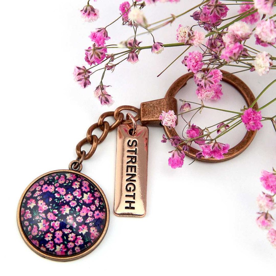 Accessories Papa Glewy | Pink Collection - Vintage Rose Gold 'Strength' Keyring - Bloomy (10845)