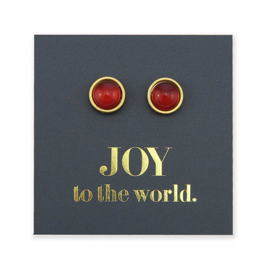 Jewellery 50% Off | Joy To The World - Gold Stainless Steel 8Mm Circle Studs - Crimson Red (8316-R)