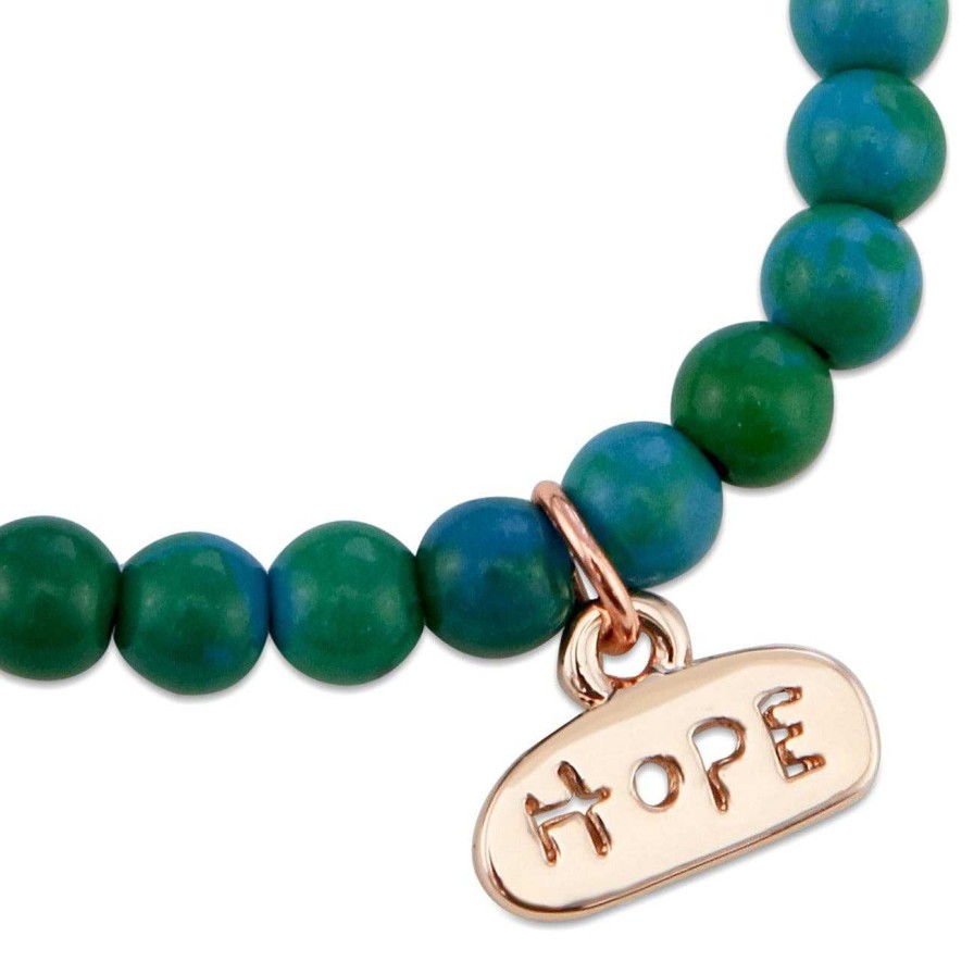 Jewellery Christmas Bracelets | Christmas Bracelet - Green & Aqua Lapis 6Mm Stone Bead Bracelet With Rose Gold Word Charm