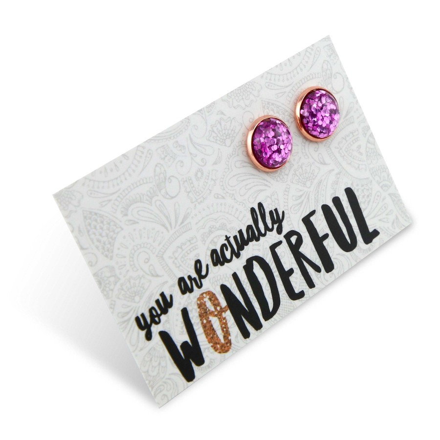 Jewellery Sparklefest | Sparklefest - You Are Actually Wonderful - Rose Gold Stud Earrings - Violet Pop Glitter (2104-F)