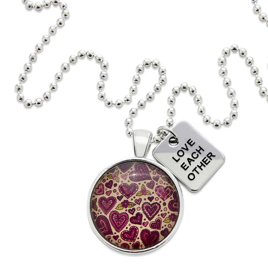 Jewellery Papa Glewy | Spring - 'Love Each Other' Bright Silver Necklace - Heart Patch - (10521)