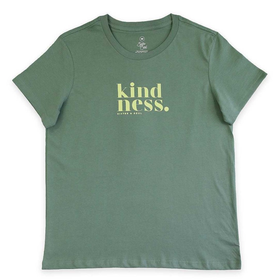 Apparel Tees Tanks & Totes | Kindness - Boxy Tee - Sage With Soft Lime Print