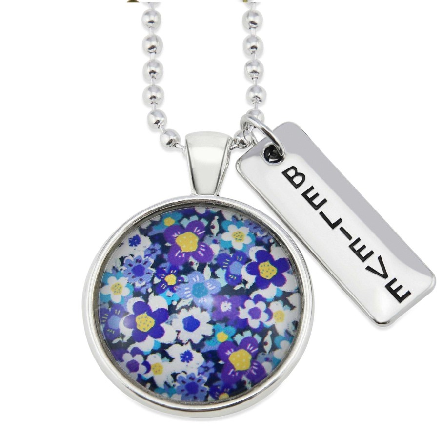 Jewellery Papa Glewy | Spring - 'Believe' Bright Silver Necklace - Purple Perennials (11111)