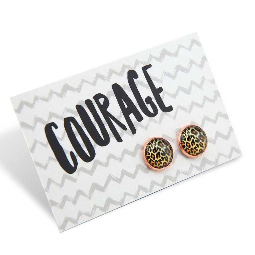 Jewellery Deluxe Stud Earrings | The Strong Women Collection - Courage - Rose Gold Surround Circle Studs - Wild Thing Leopard (11523)