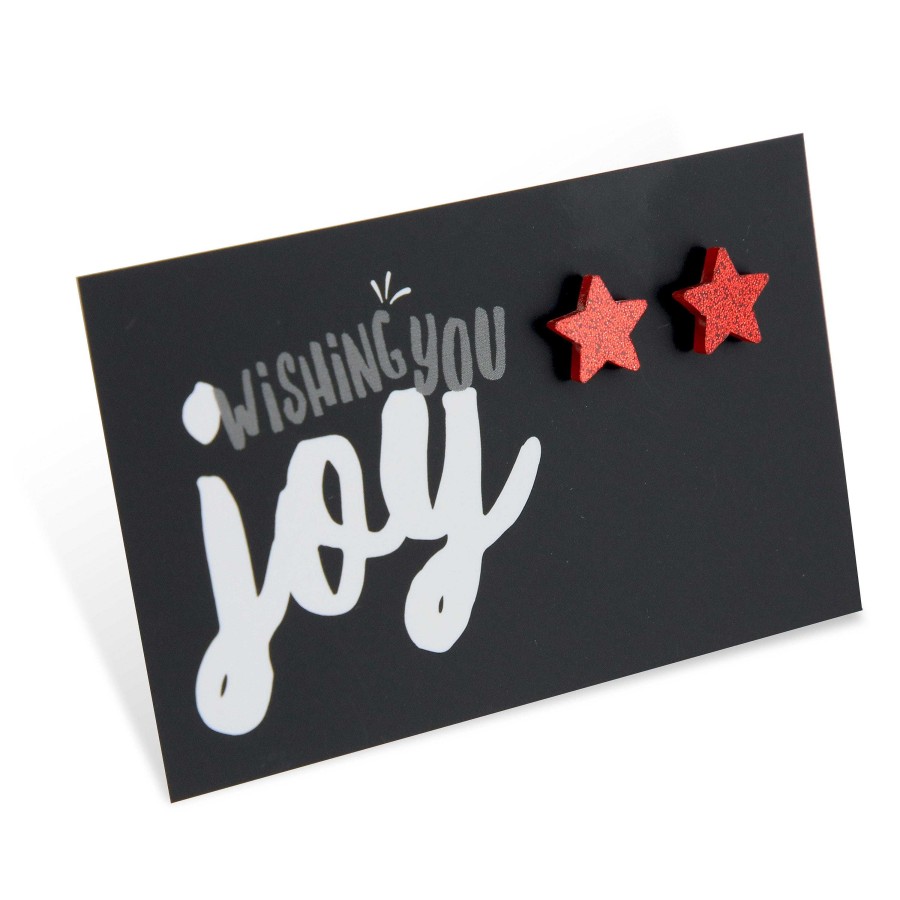 Jewellery Christmas | Sparkle Acrylic Studs Stars - Wishing You Joy - Red Glitter (9211-F)