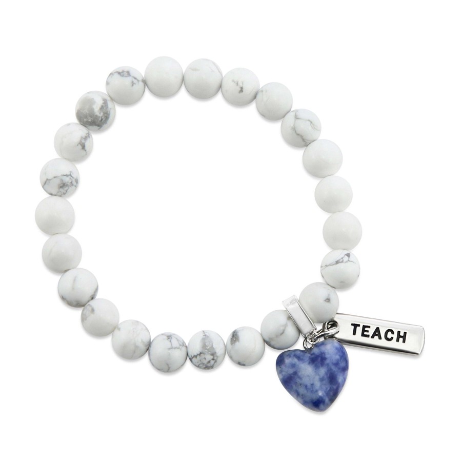 Jewellery Bracelets | Sweetheart Bracelet - 8Mm White Marble Stone Beads With Sodalite Heart & Word Charm