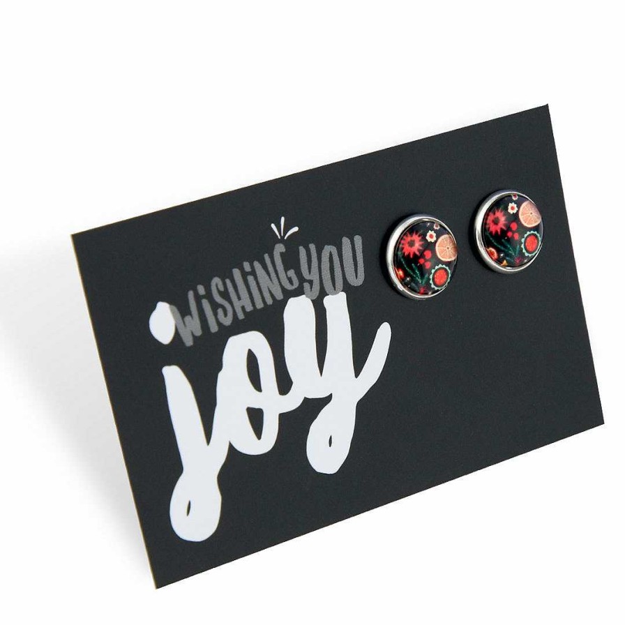 Jewellery Deluxe Stud Earrings | Christmas - Christmas Spice - Vintage Silver 12Mm Circle Studs - Wishing You Joy (11435)