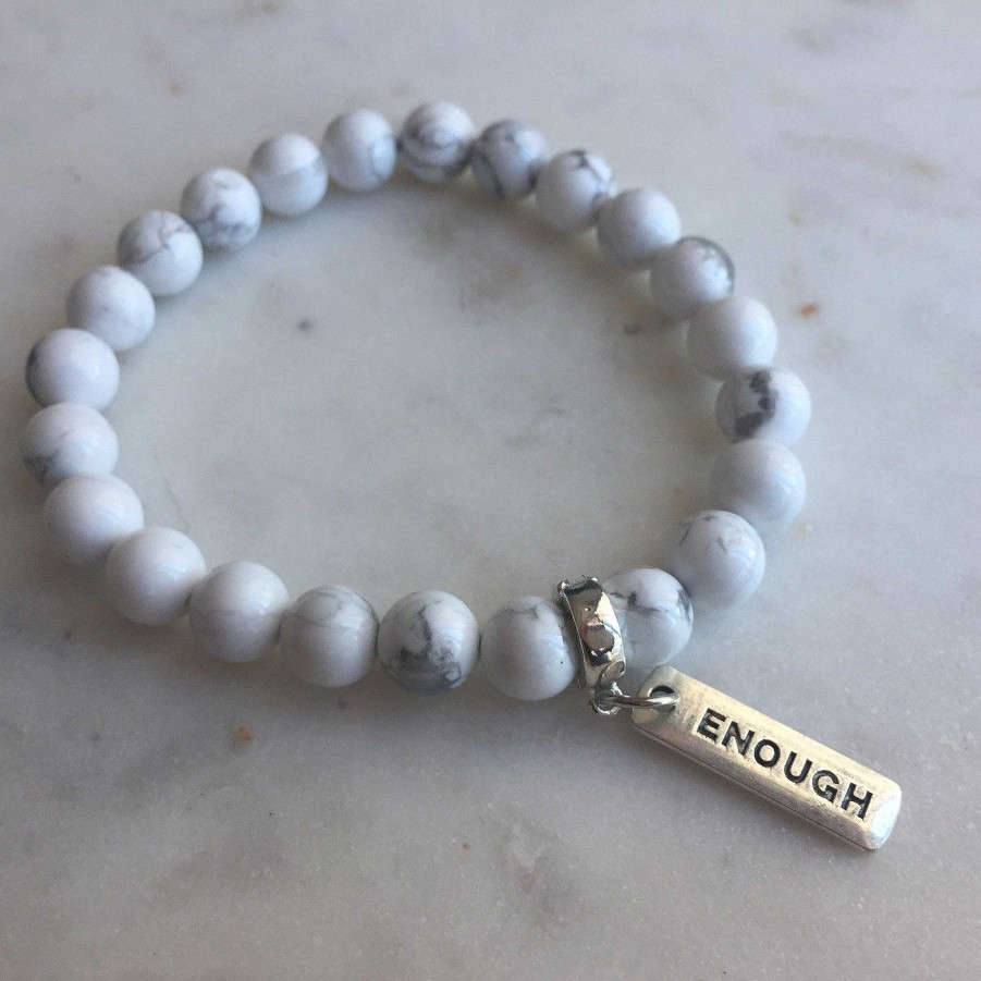 Jewellery Bracelets | Stone Bracelet - White Marble 8Mm - With Word Charm