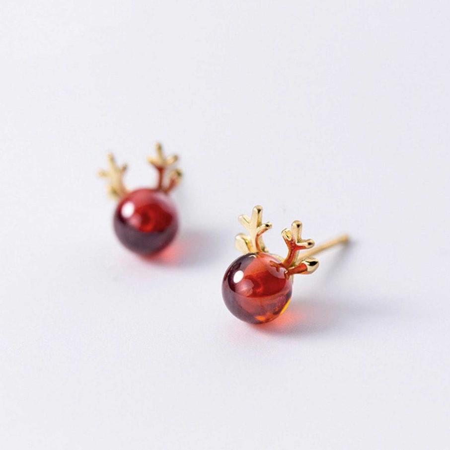 Jewellery Christmas | Reindeer Nose - Gold Sterling Silver Studs- Joy Peace Love (8614-F)