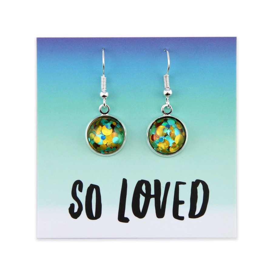 Jewellery Circle Drop Dangles | Sparklefest - So Loved - Bright Silver Dangle - Big Glitter Teal, Rust & Gold Party (11112)