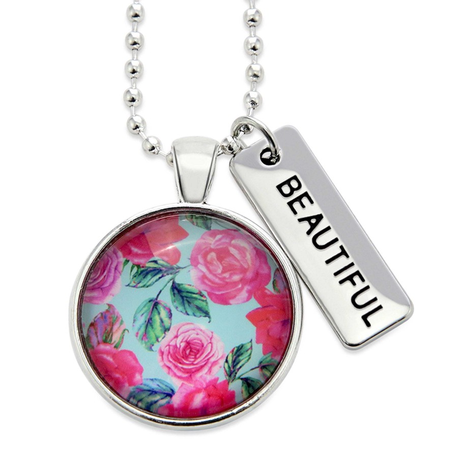 Jewellery Papa Glewy | Spring - 'Beautiful' Vintage Silver Necklace - French Rose - (10662)