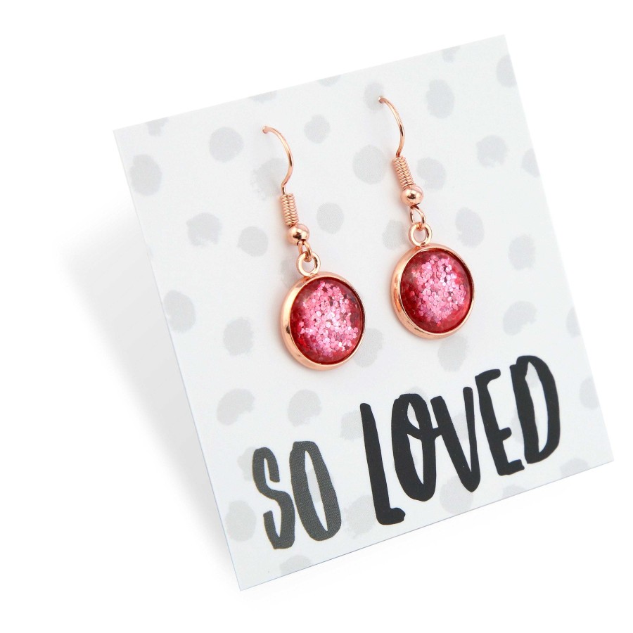 Jewellery Sparklefest | Pink Collection Sparklefest - So Loved - Rose Gold Dangles - Flat Resin Pink Glitter (2302-F)