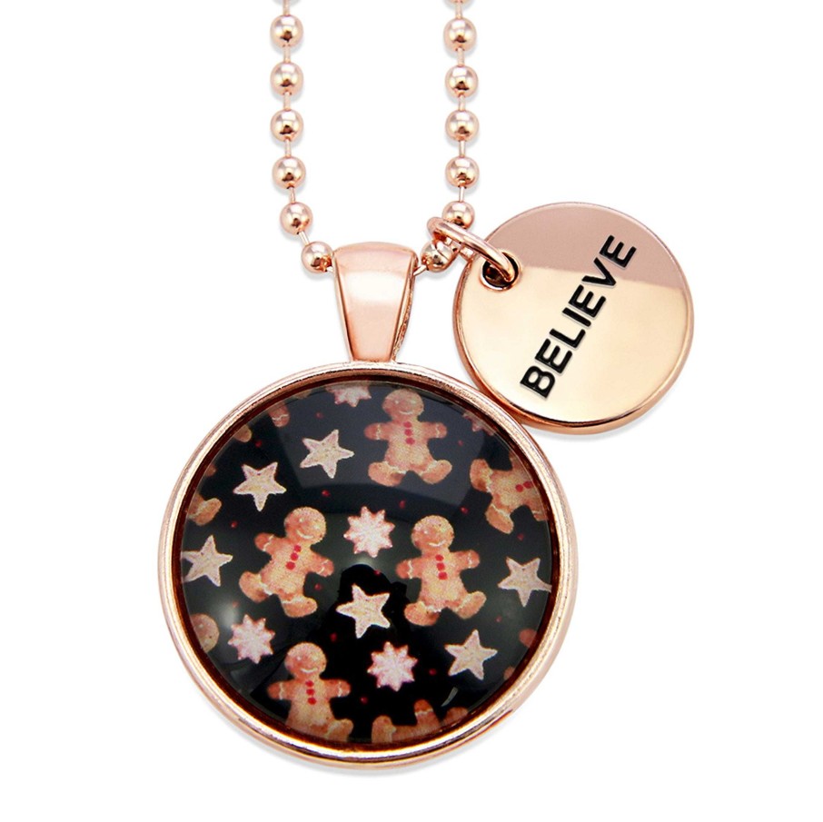 Jewellery Papa Glewy | Christmas - Rose Gold 'Believe' Necklace - Gingerbread Black - (10114)