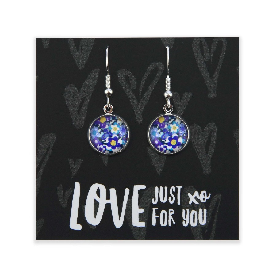 Jewellery Circle Drop Dangles | Spring - Love Just For You - Bright Silver Dangle Earrings - Purple Perennials (12713)