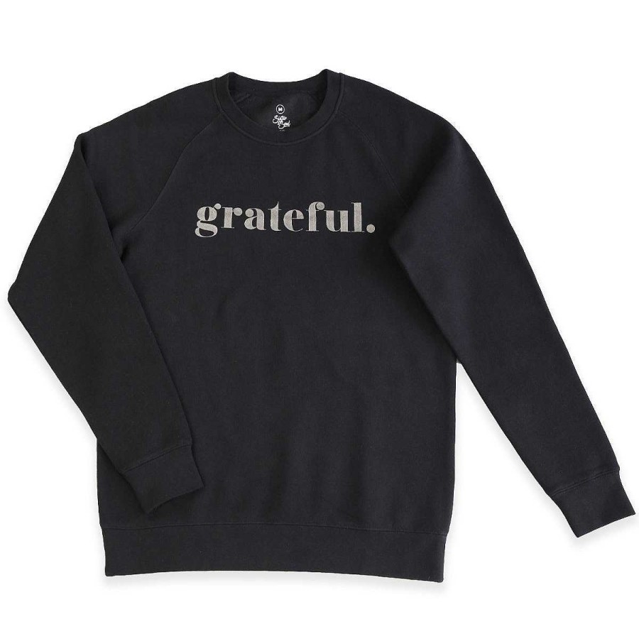 Apparel Crew Neck Jumper | Grateful Crew Neck Jumper - Black - Charcoal Shimmer Print