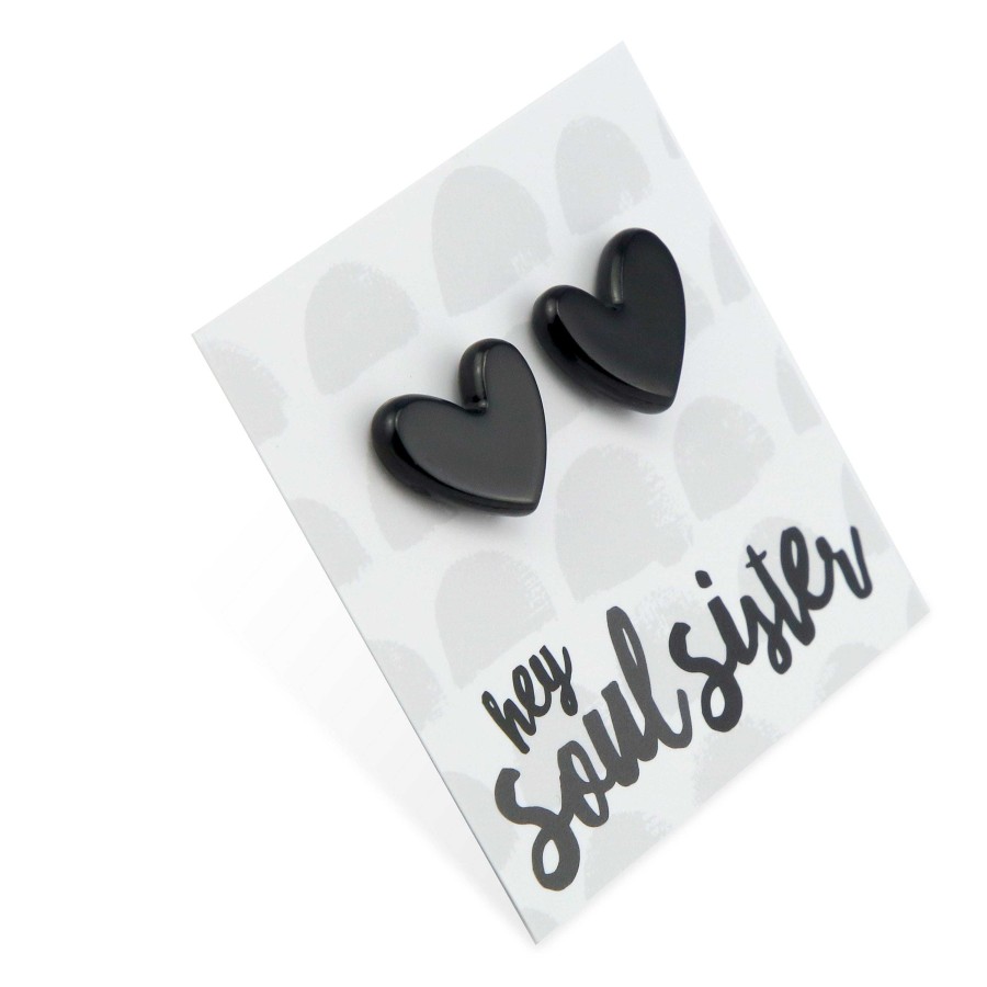 Jewellery Statement Earrings | Hey Soul Sister - Resin Heart Studs - Black (11812)