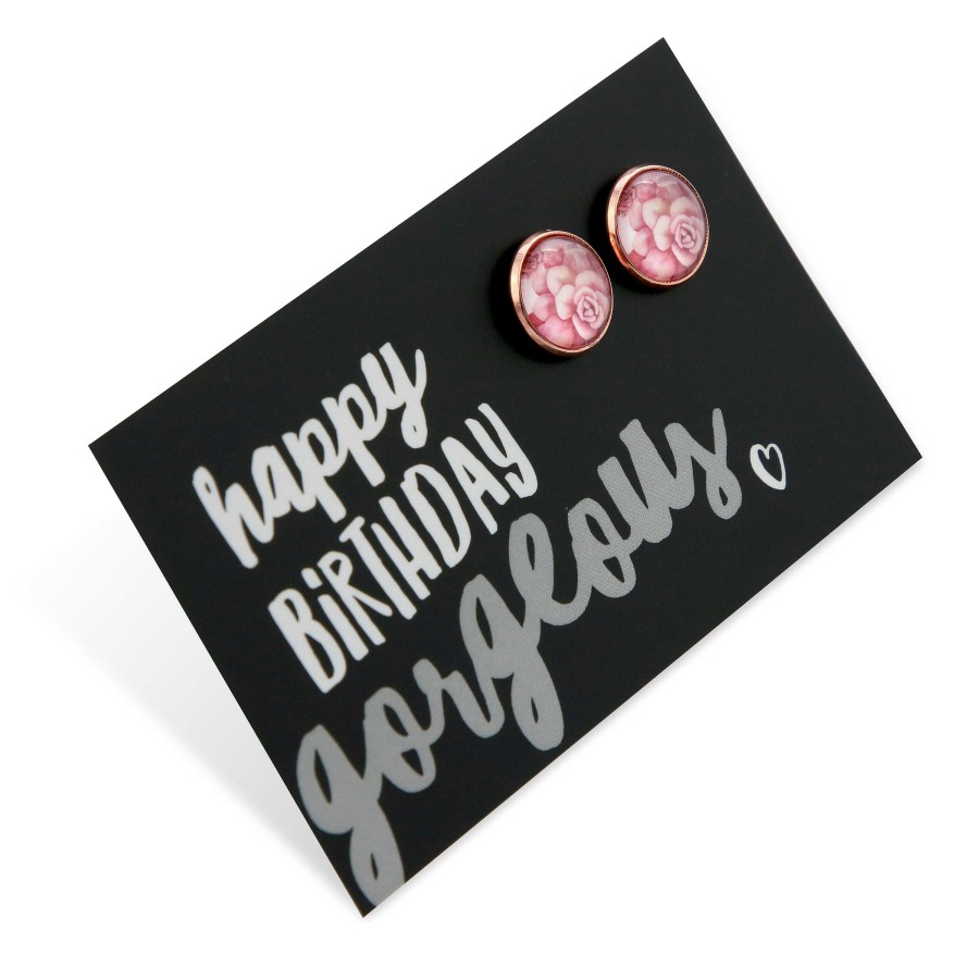 Jewellery Deluxe Stud Earrings | Happy Birthday Gorgeous - Rose Gold Surround Circle Studs - Rosette (12022)