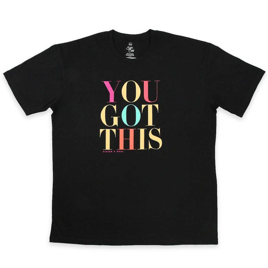 Apparel Tees Tanks & Totes | You Got This - Plus Size Long Boxy Tee - Black With Colourful Print