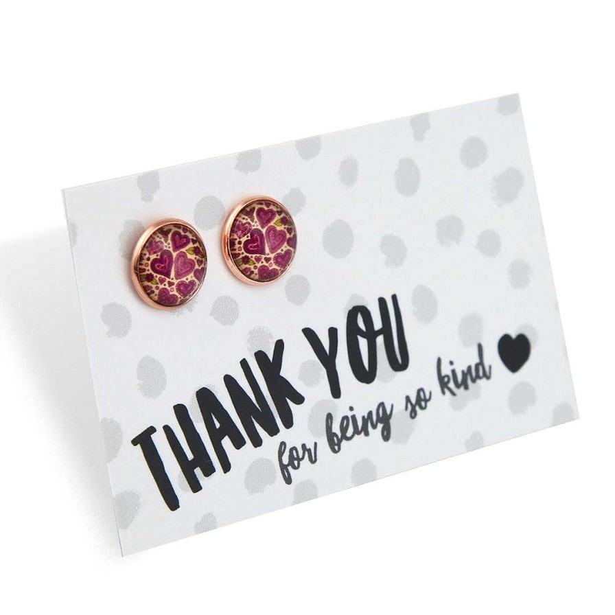 Jewellery Deluxe Stud Earrings | Spring - Thank You For Being So Kind - Rose Gold 12Mm Circle Studs - Heart Patch (12731)