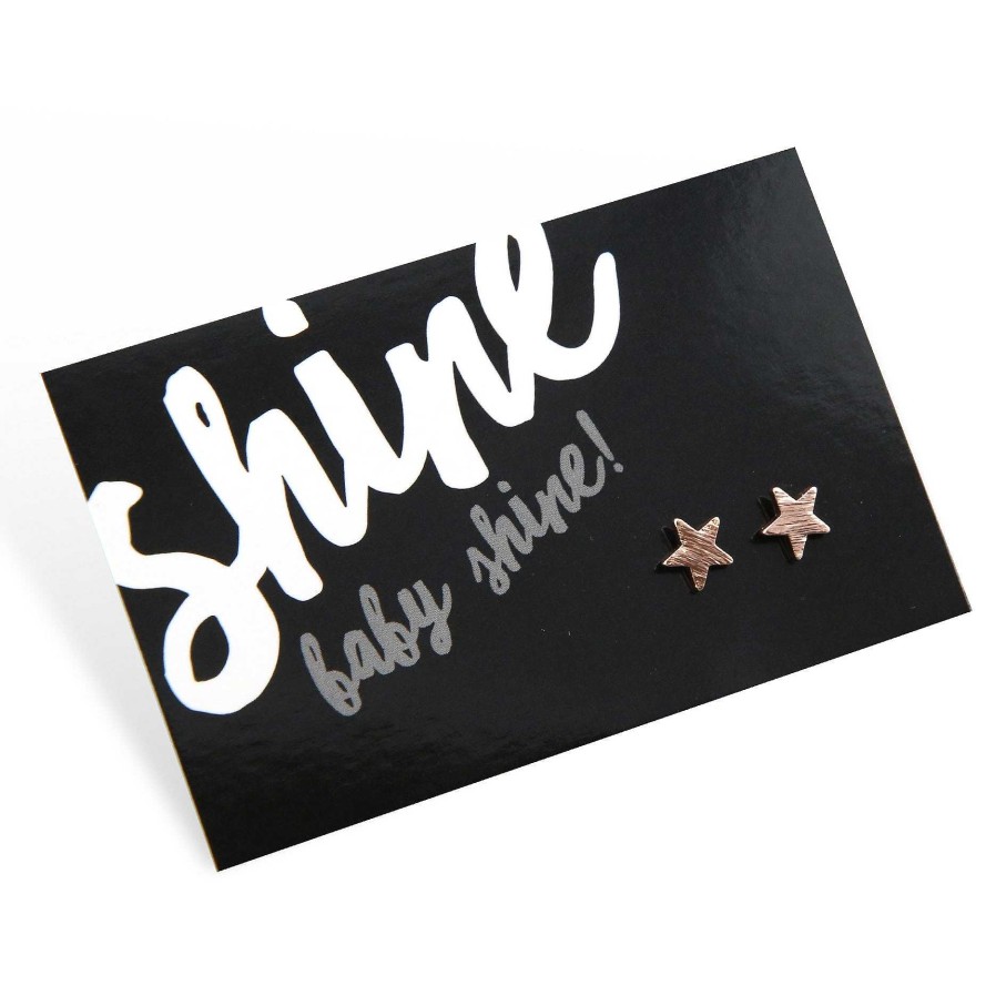 Jewellery Cute Stud Earrings | Shine Baby Shine! - Star Studs - Brushed Look Rose Gold Earrings (9710)