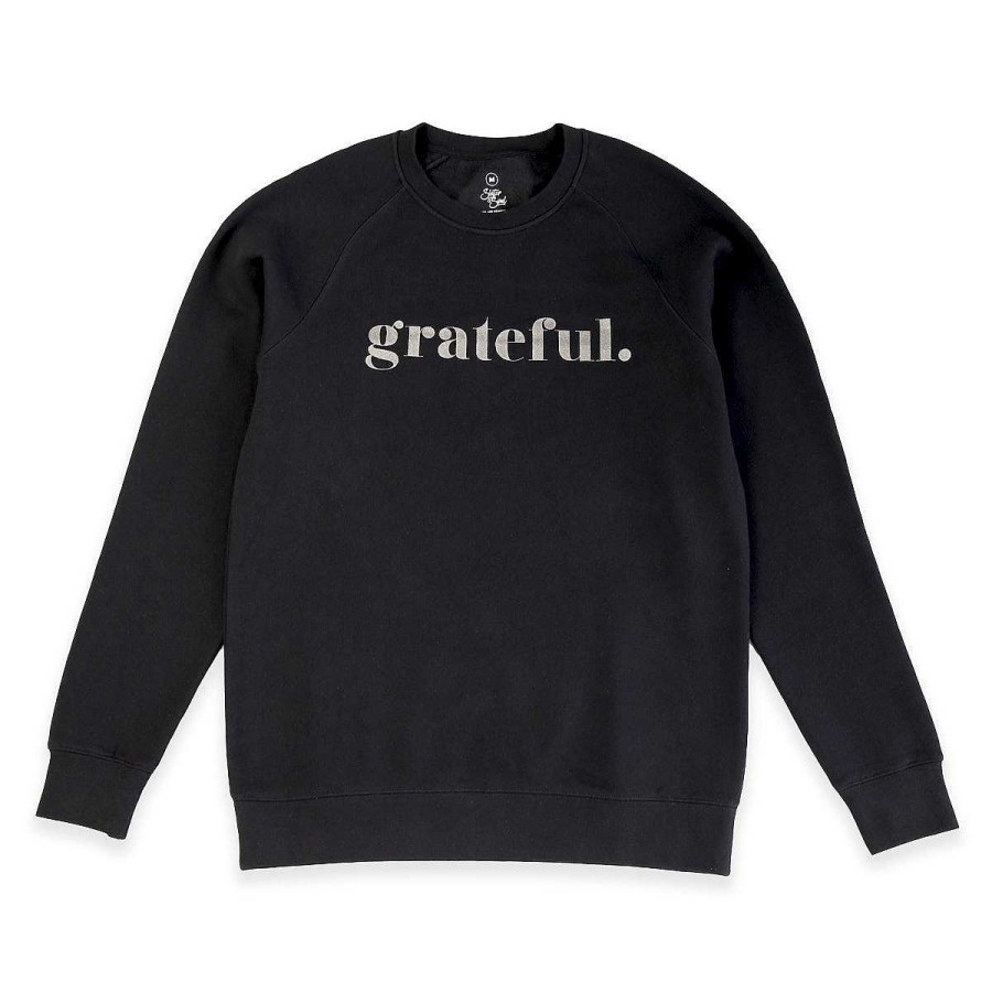 Apparel Crew Neck Jumper | Grateful Crew Neck Jumper - Black - Charcoal Shimmer Print