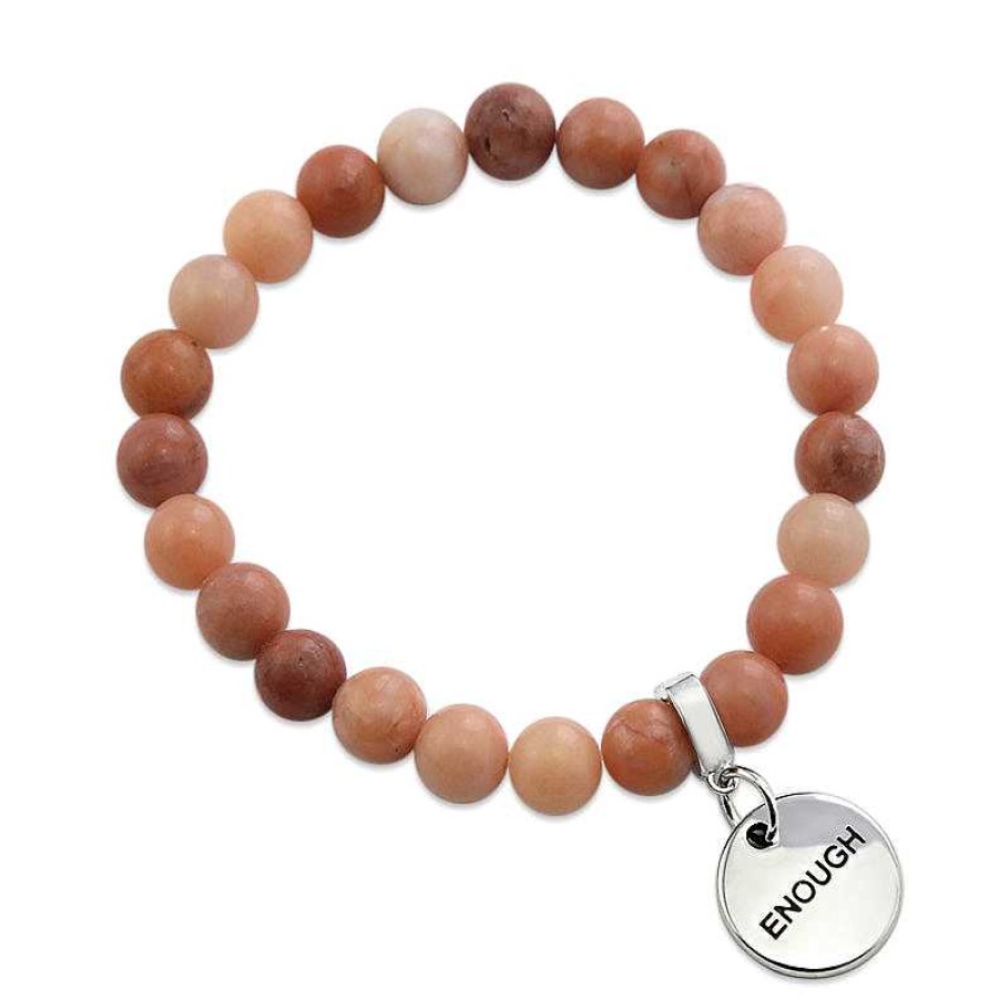 Jewellery Bracelets | Stone Bracelet 8Mm - Cream & Clay Agate - With Silver Word Charms