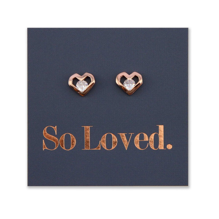 Jewellery Sterling Silver Studs | Open Hearts Stud With Cubic Zirconia - Sterling Silver Rose Gold - So Loved (8307)