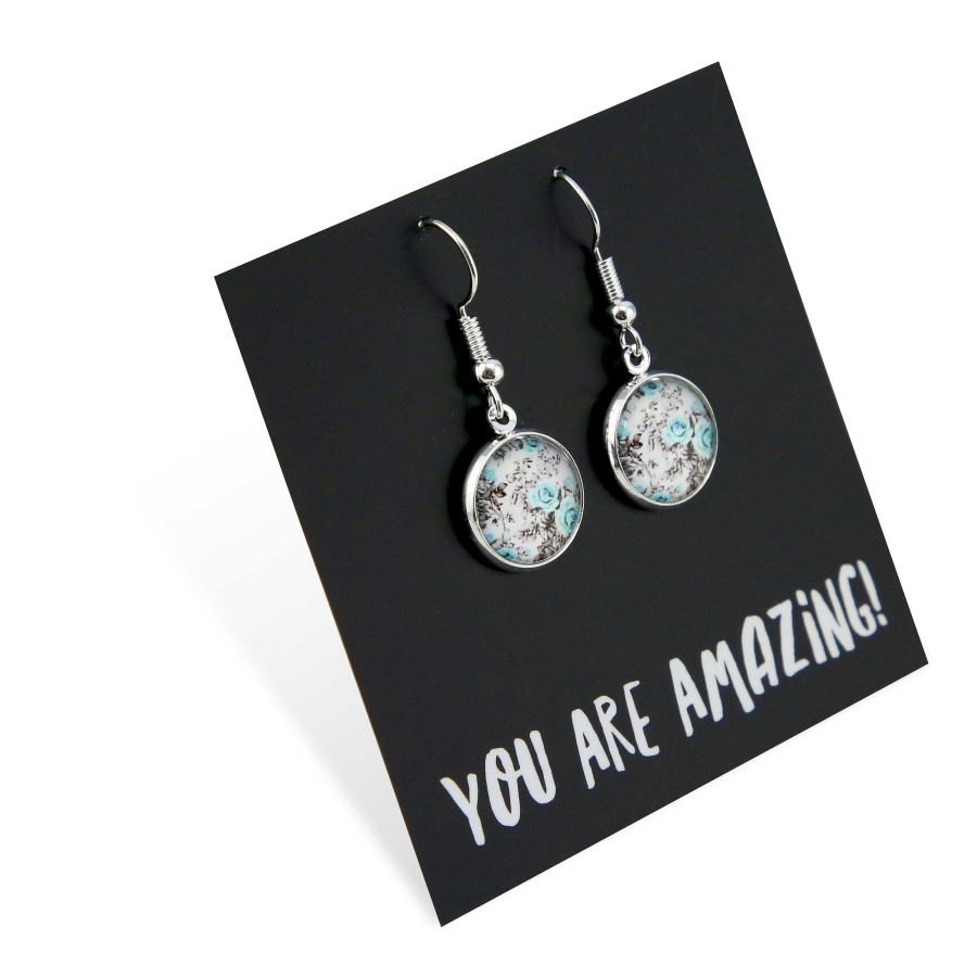 Jewellery Circle Drop Dangles | Teal Collection - You Are Amazing - Bright Silver Dangle Earrings - Aqua Bloom (9212)