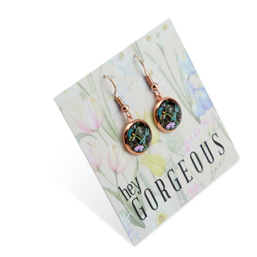 Jewellery Circle Drop Dangles | Wildflower Collection - Hey Gorgeous - Rose Gold Dangle Earrings - Dragonfly Grove (12032)