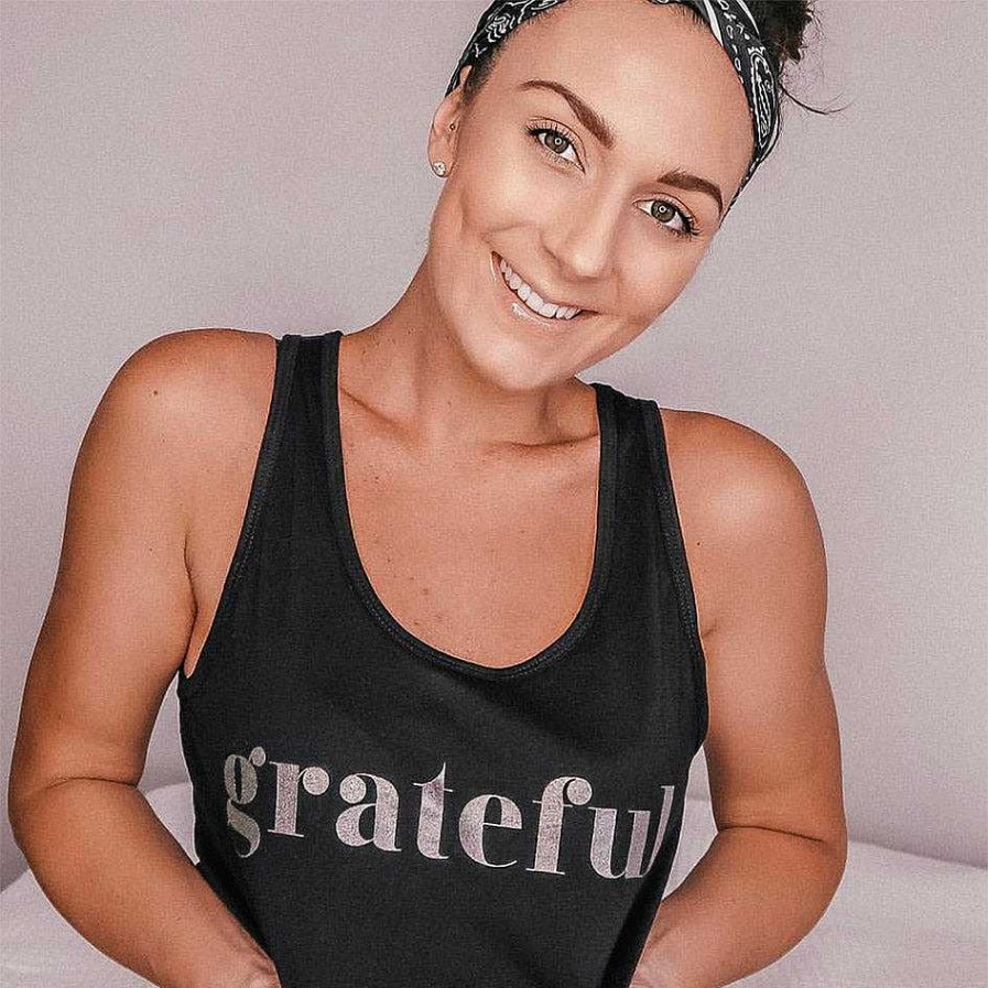 Apparel Tees Tanks & Totes | Grateful Tank - Black - Charcoal Shimmer Print