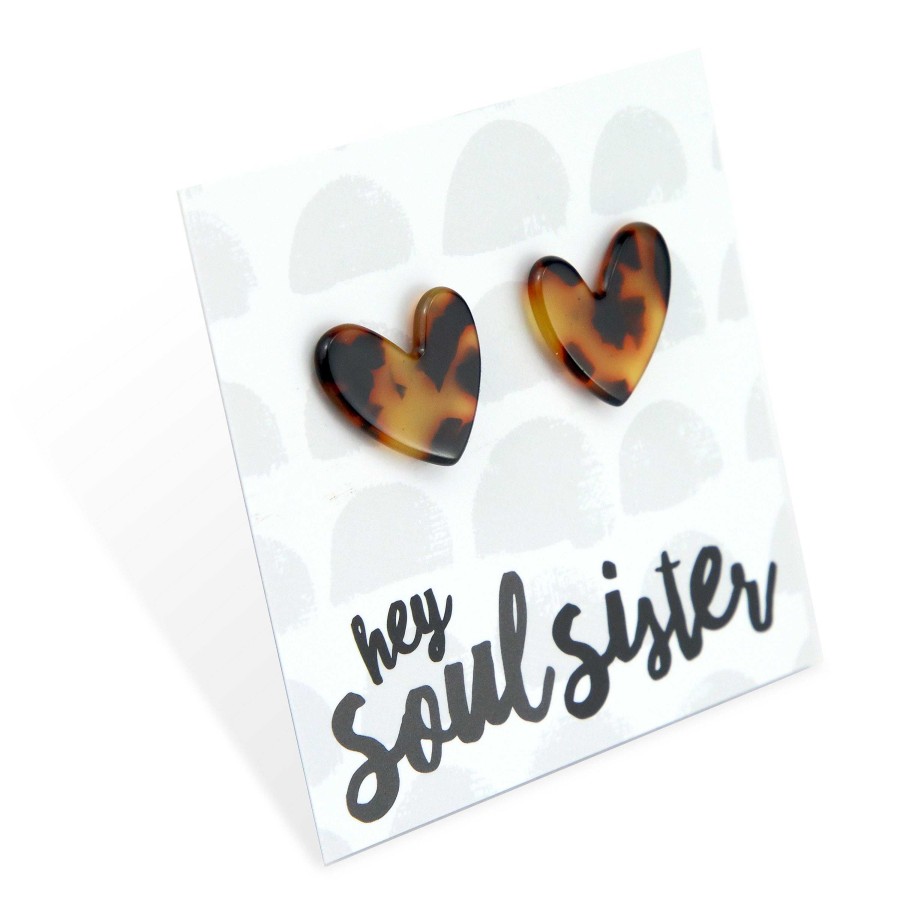 Jewellery Statement Earrings | Hey Soul Sister - Resin Heart Studs - Tortoiseshell (12233)