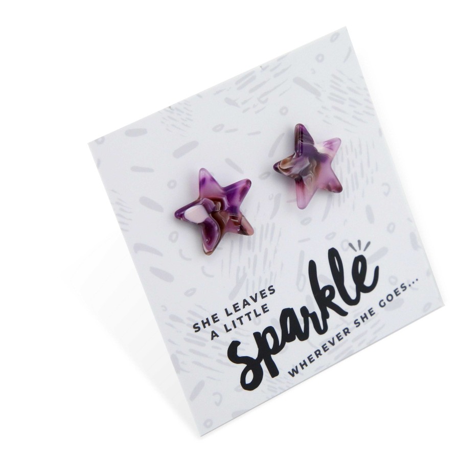 Jewellery Statement Earrings | She Leaves A Little Sparkle - Resin Star Studs - Purple Swirl (11411)