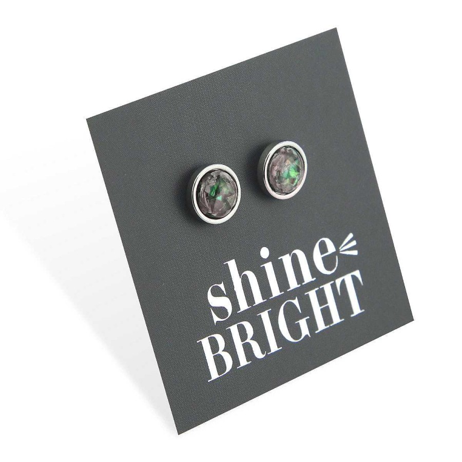 Jewellery Stainless Steel Circle Studs | Shine Bright - Silver Stainless Steel 8Mm Circle Studs - Opalicious (8603-F)