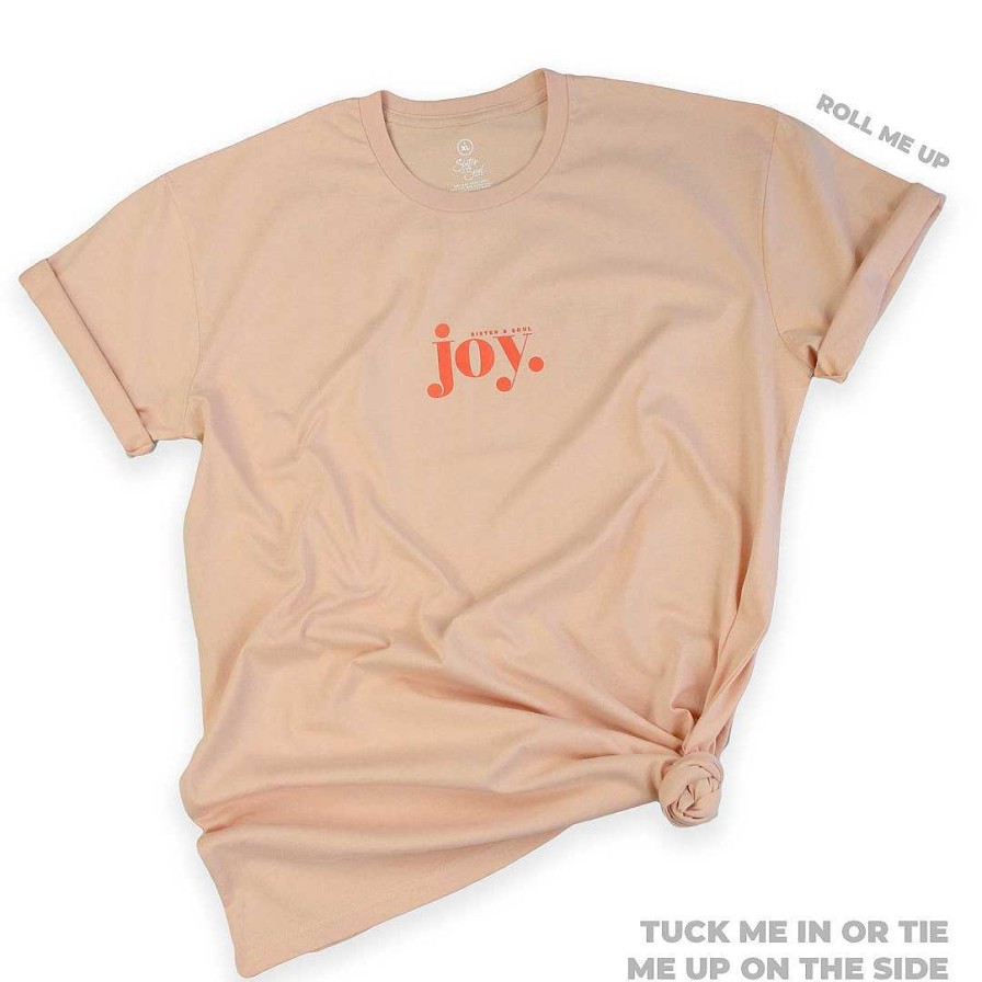 Apparel Tees Tanks & Totes | Joy - Plus Size Long Boxy Tee - Peach With Sunrise Orange Print