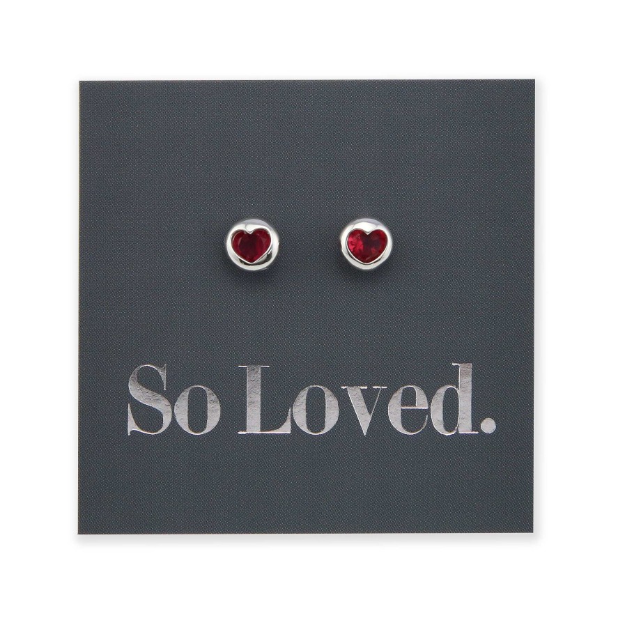 Jewellery Sterling Silver Studs | Ruby Hearts Studs - Sterling Silver - So Loved (8317-S)