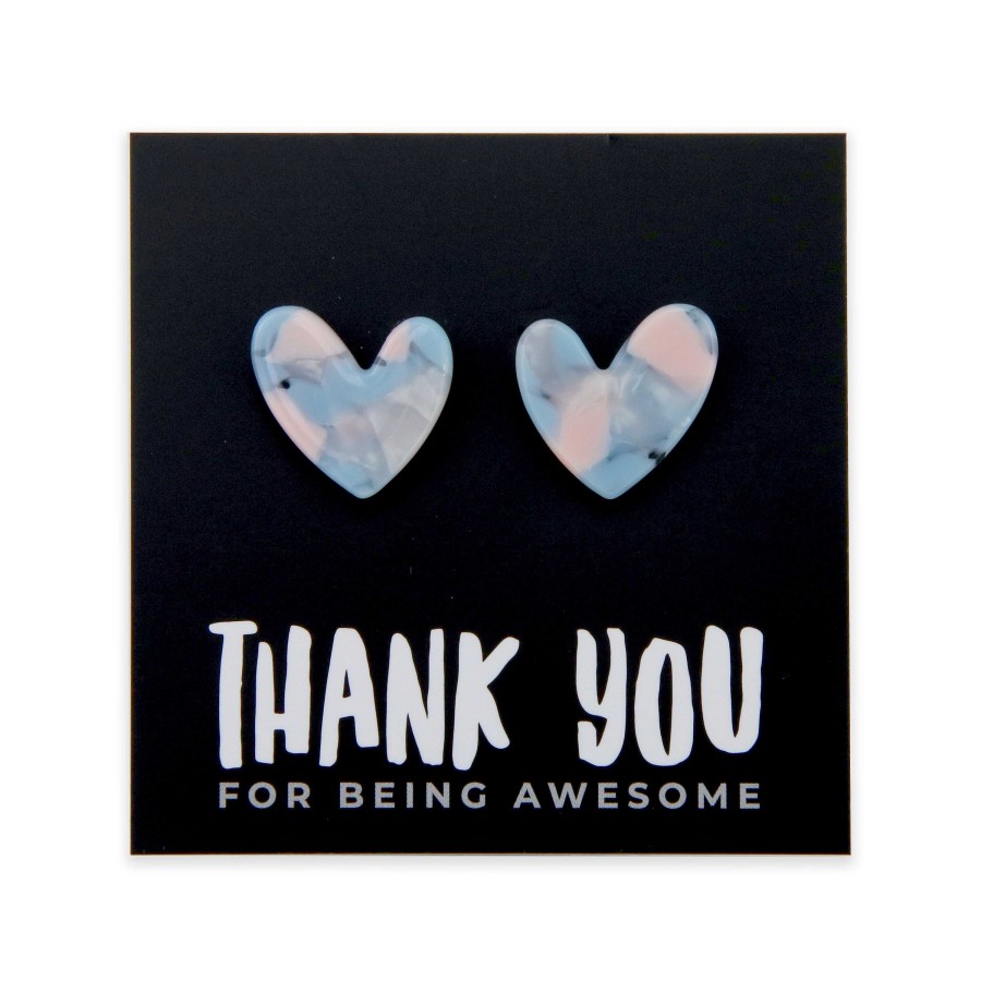 Jewellery Statement Earrings | Thank You For Being Awesome - Resin Heart Studs - Pastel Puff (11844)