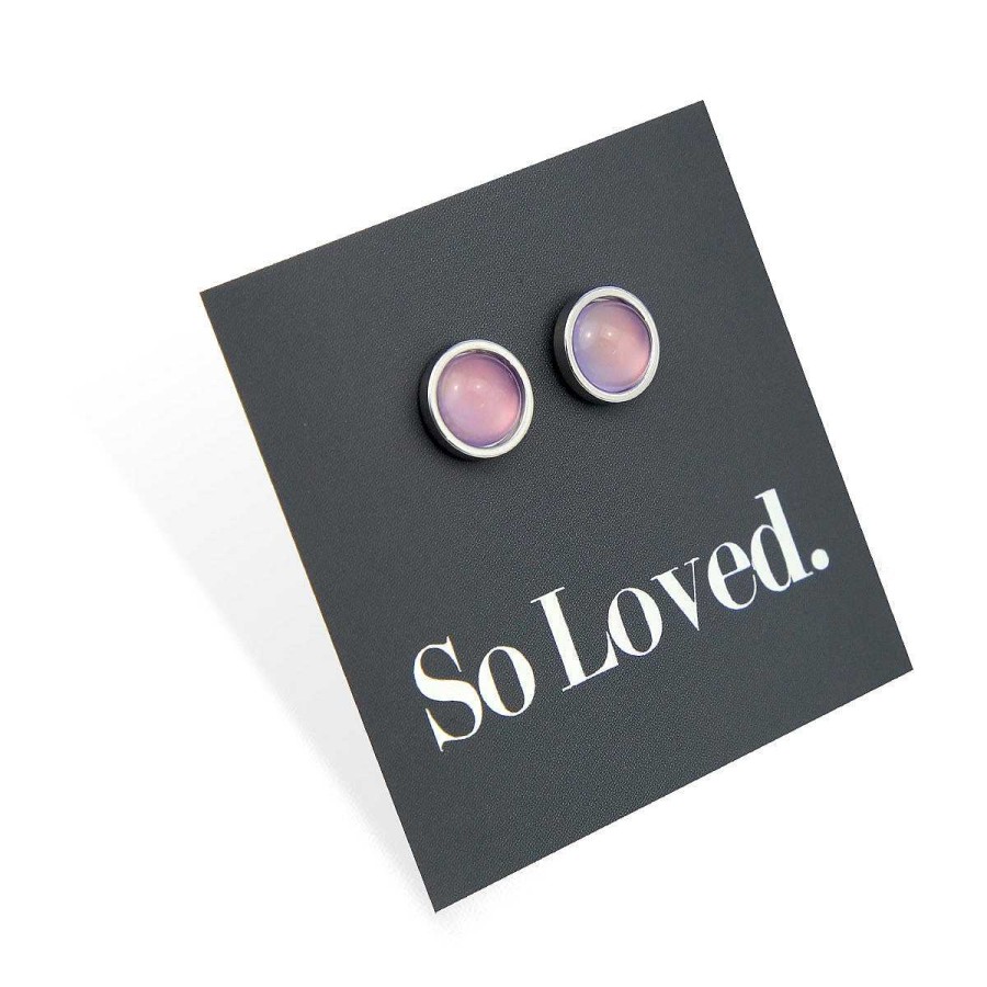 Jewellery Stainless Steel Circle Studs | So Loved - Silver Stainless Steel 8Mm Circle Studs - Mauve Glow Resin (12635)