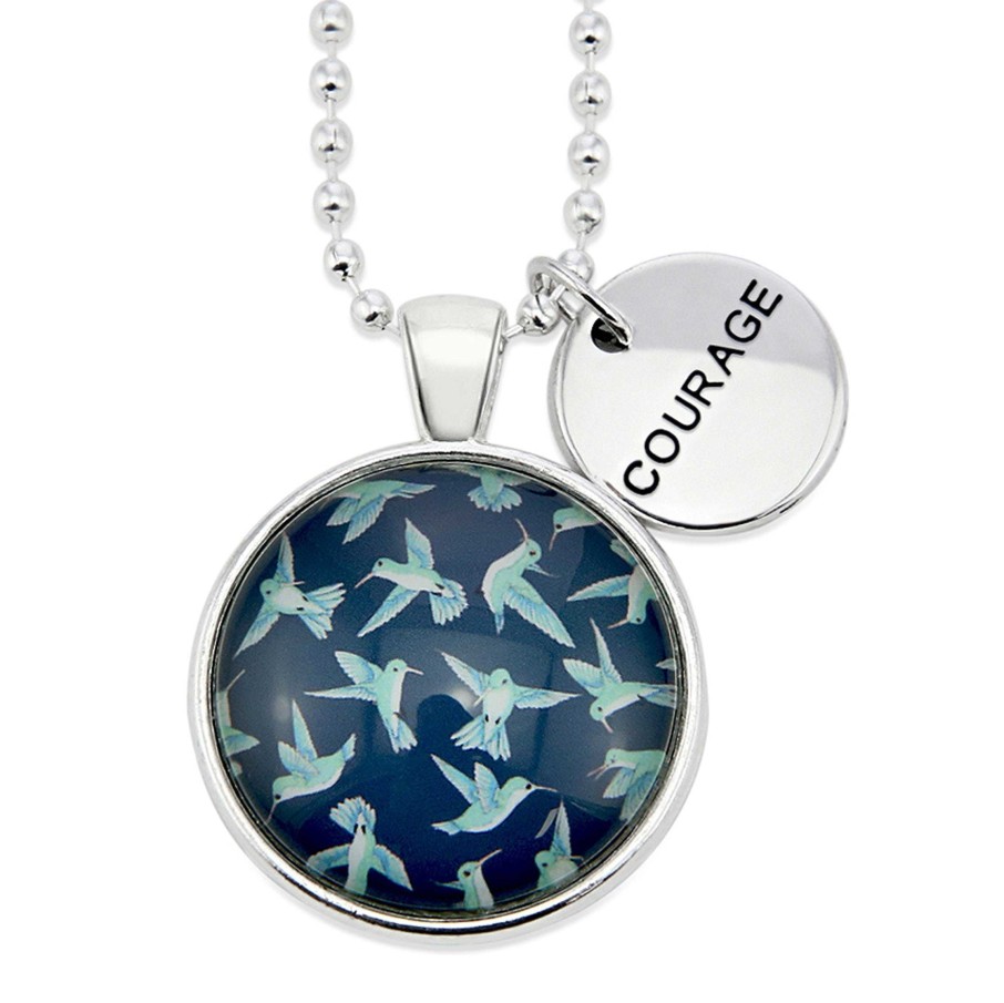 Jewellery Papa Glewy | Teal Collection - Bright Silver 'Courage' Necklace - Hummingbird Flock (12824)