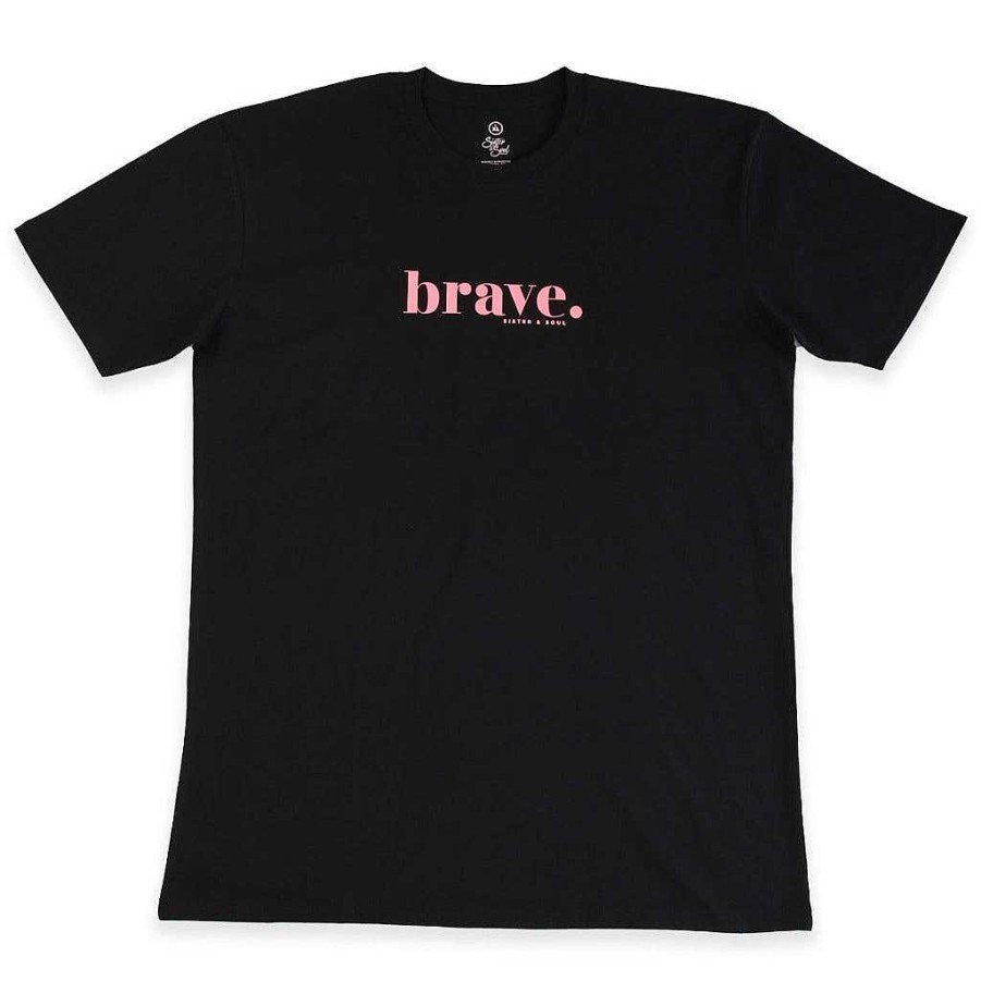 Apparel Tees Tanks & Totes | Brave - Plus Size Long Boxy Tee - Black With Pink Print